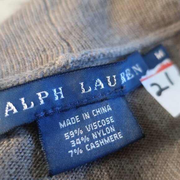 Womens Ralph Lauren Blue Label Taupe V-Neck Blended Cashmere Wrapped Sweater M - Picture 7 of 7